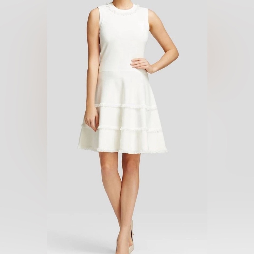 Kate Spade New York Fringe Sweater Dress Ivory Sleeveless Fit & Flare